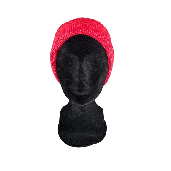 Red Metallic Knit Beanie Hat - Picture 1 of 7